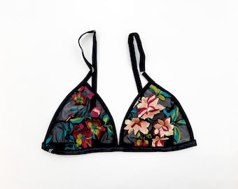 Black floral embroidered bralette, black bralette, bridal lingerie