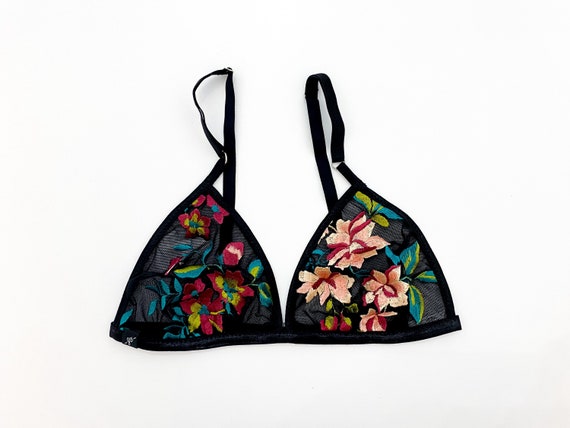 Inquieto Contento Consejo Bralette bordado floral negro bralette negro lencería - Etsy México