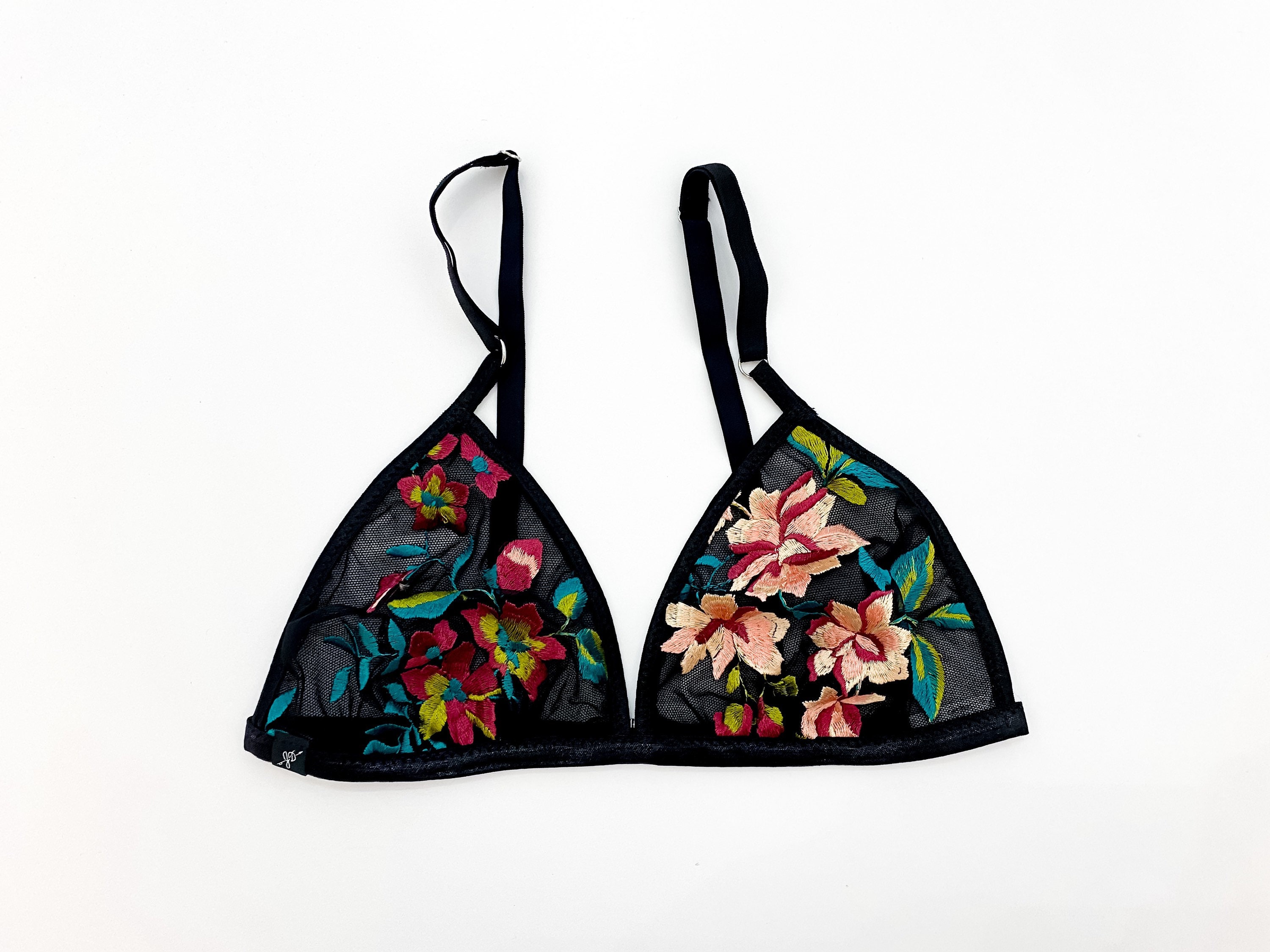 Black Floral Embroidered Bralette, Black Bralette, Bridal Lingerie 