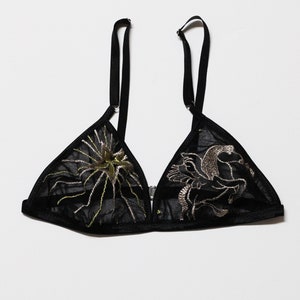 Embroidered bralette with celestial pattern, sheer mesh bralette image 2