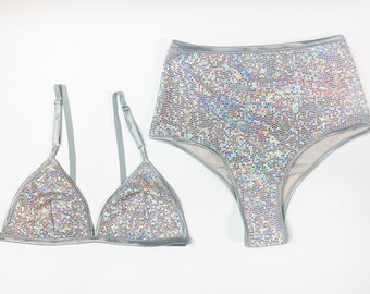 Disco sequin lingerie set, sequin bralette, brazilian panty, boudoir lingerie set