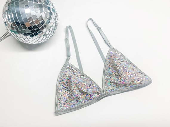 Disco Sequin Bralette, Sparkly Lingerie, Silver Sequin -  Canada