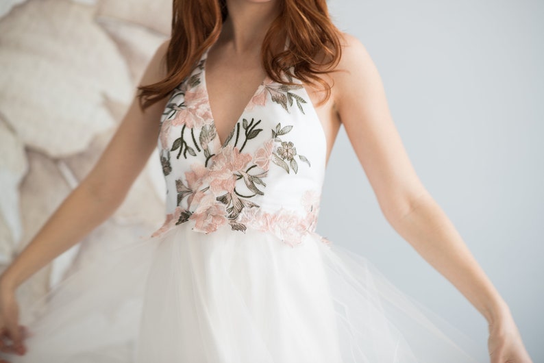 Embroidered Floral Wedding Dress Blush Wedding Dress Prom Etsy