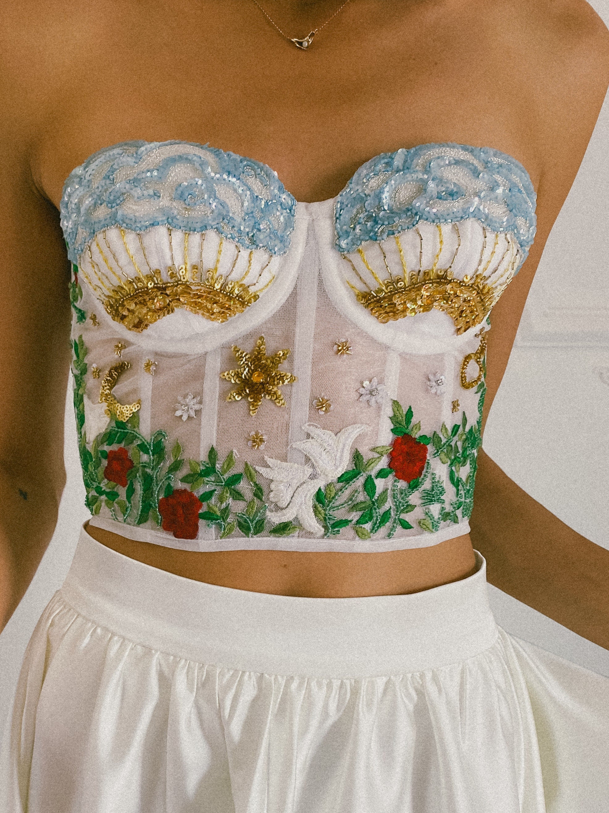 【Ameri】INDIA EMBROIDERY BUSTIER Women's Pour Moi 20339 India Embroidery Underwire Bustier