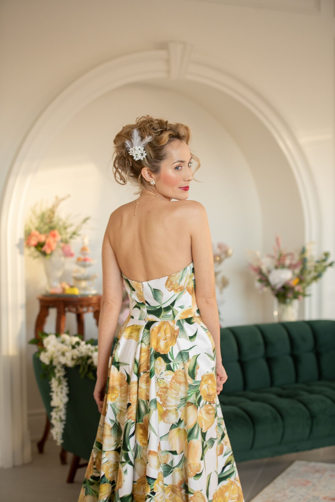 Yellow tulip gown with high low hem and bustier top prom Etsy