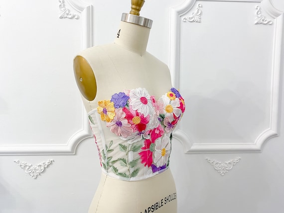 Embroidered Floral Corset Top, Wedding Corset, Floral Embroidered Floral Corset Top, Wedding Corset, Floral