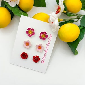 Hand painted floral stud earrings, statement earrings, bridal jewelry, floral jewelry, valentines gift image 6