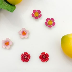 Hand painted floral stud earrings, statement earrings, bridal jewelry, floral jewelry, valentines gift image 3