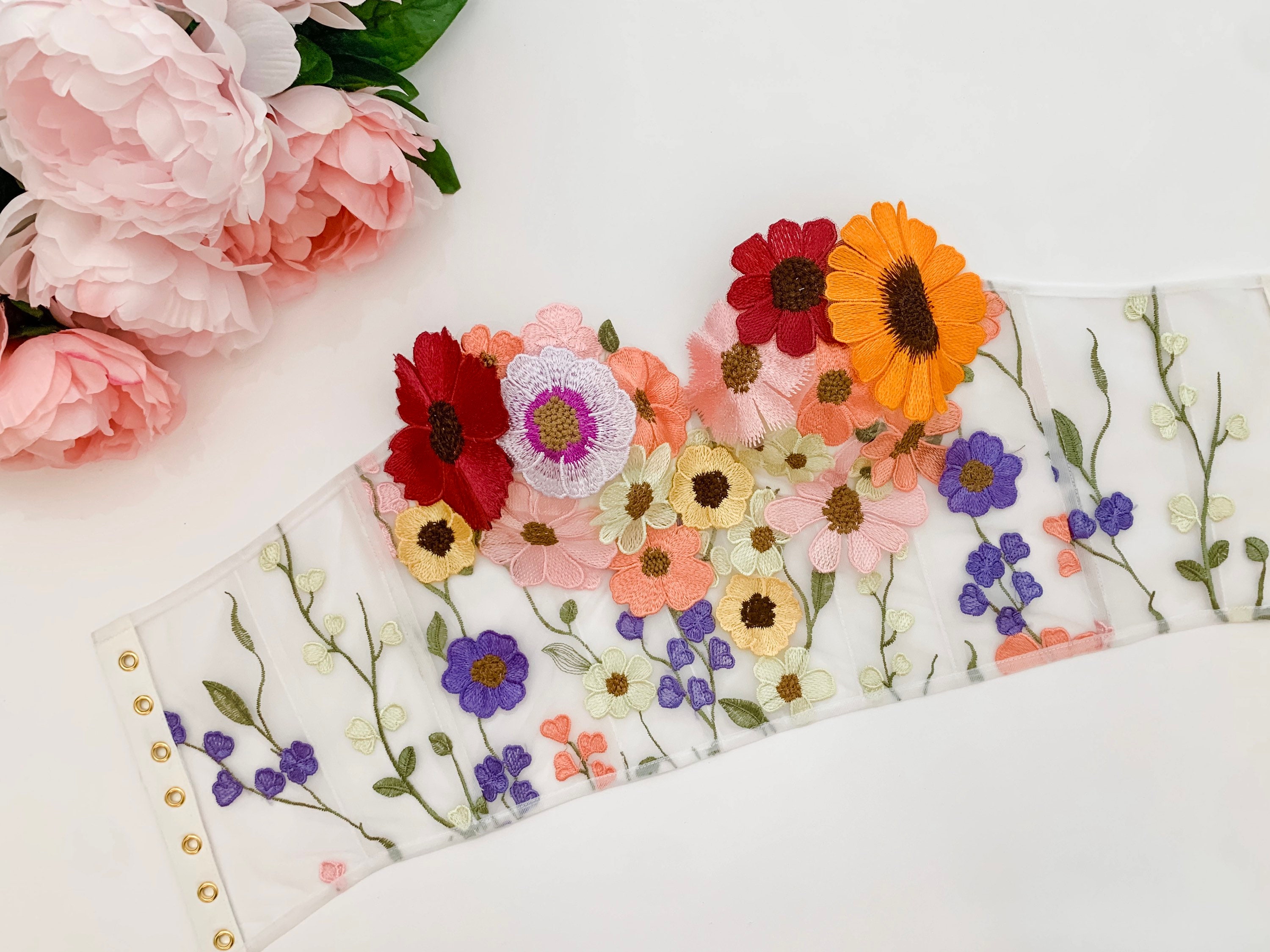 Boho Floral Embroidery Cap-Sleeve Corset Top