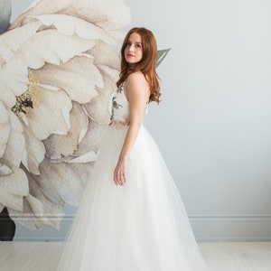 Embroidered floral wedding dress, blush wedding dress, prom dress, pastel floral wedding dress, halter wedding dress, floral gown image 6