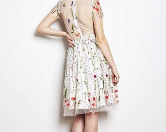 Embroidered Floral Dress, Prom Dress, White Mini Dress, Elopement Dress, Reception Dress, Embroidery, Floral Mini, Floral Wedding Dress - Etsy Embroidered Floral Dress, Prom Dress, White Mini Dress, Elopement Dress, Reception Dress, Embroidery, Floral Mini, Floral Wedding Dress - Etsy