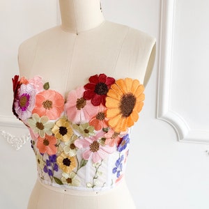 Embroidered floral corset top, wedding corset, floral wedding dress, flower corset, sheer corset image 2