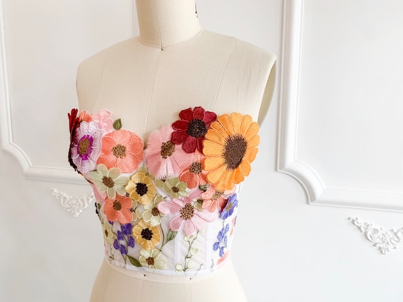 Embroidered floral corset top, wedding corset, floral wedding dress, flower corset, sheer corset Embroidered floral corset top, wedding corset, floral wedding dress, flower corset, sheer corset