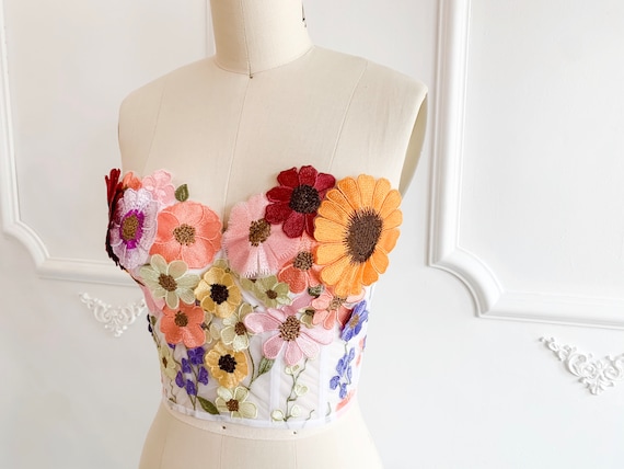 Embroidered Floral Corset Top, Wedding Corset, Floral Wedding