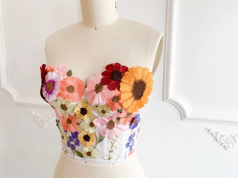 Embroidered floral corset top, wedding corset, floral wedding dress, flower corset, sheer corset image 2