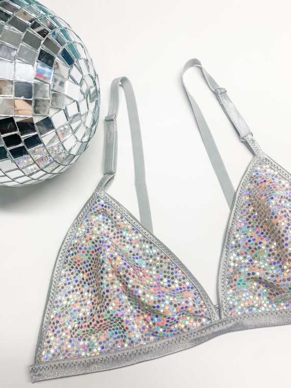 Disco Sequin Bralette, Sparkly Lingerie, Silver Sequin -  Canada