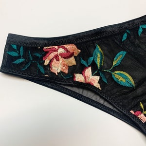 Black floral embroidered lingerie set, triangle bra, black bralette, low waist panties,embroidery, brazilian panty, bridal lingerie image 5