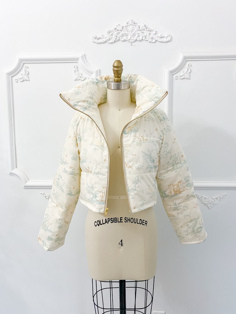 Floral puffer jacket, cropped funnel neck puffer spring jacket image 10