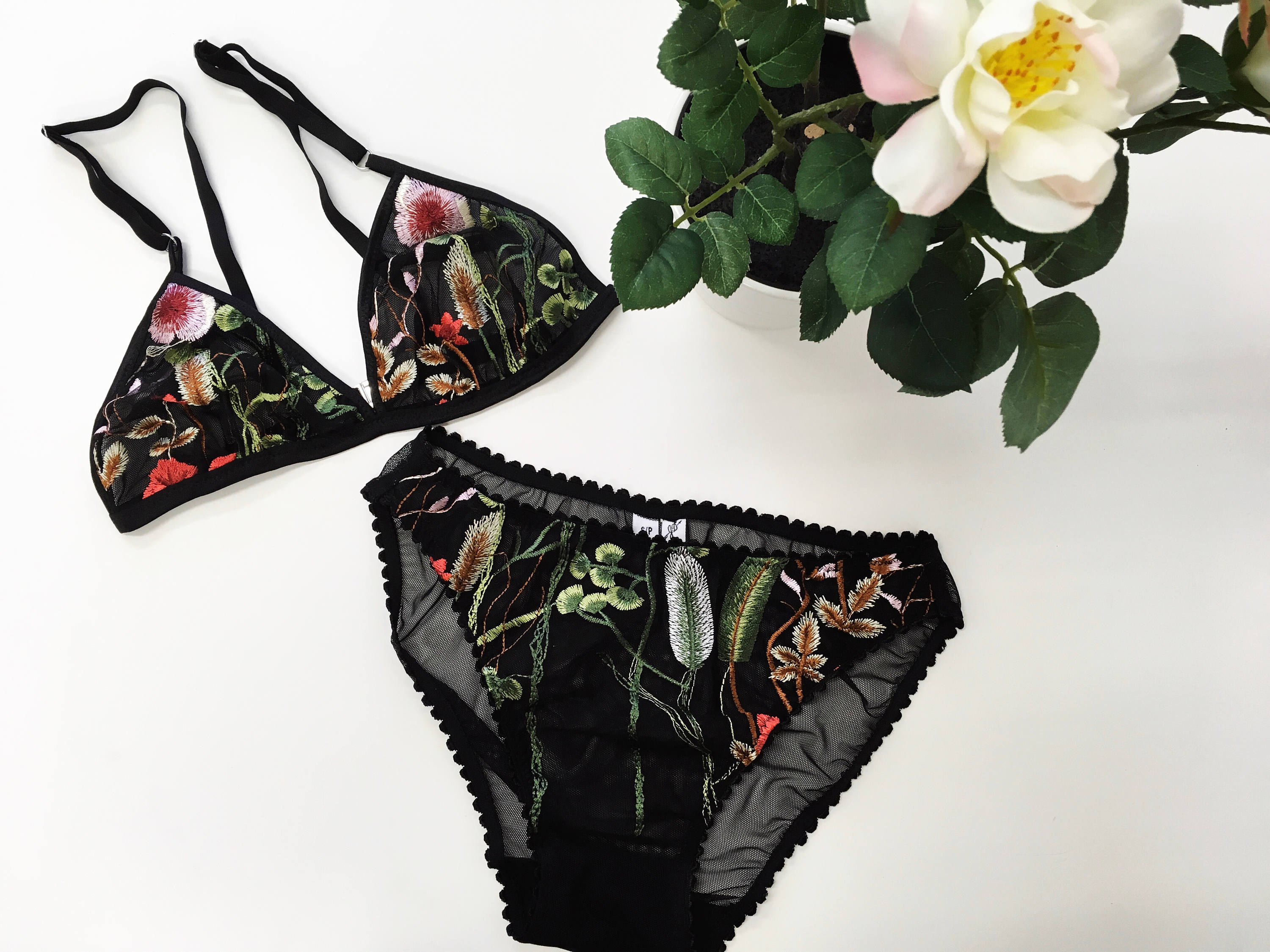 Floral Print Rose Corsage Triangle Bikini Set