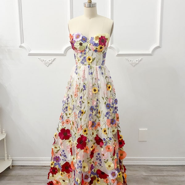 Embroidered Gown, 3D floral wedding dress, embroidered dress, spring wedding dress