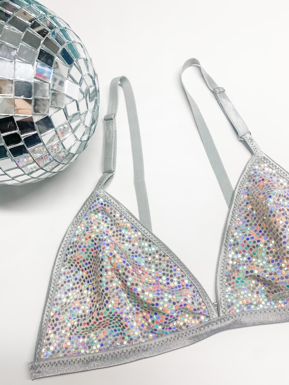 Disco Sequin Bralette, Sparkly Lingerie, Silver Sequin -  Norway