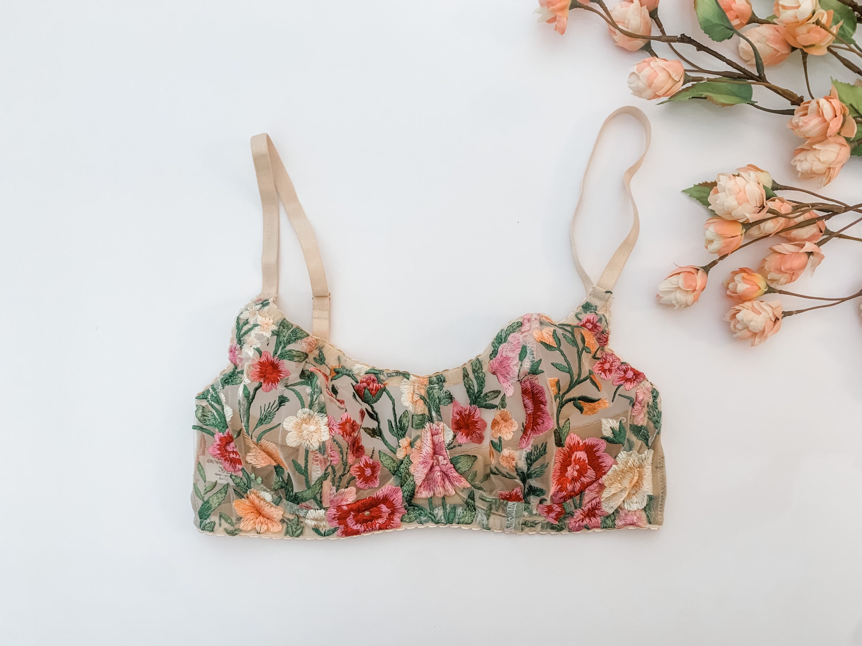 Floral Embroidered Bra, Boudoir Lingerie, Underwired Bra, Floral Lingerie 