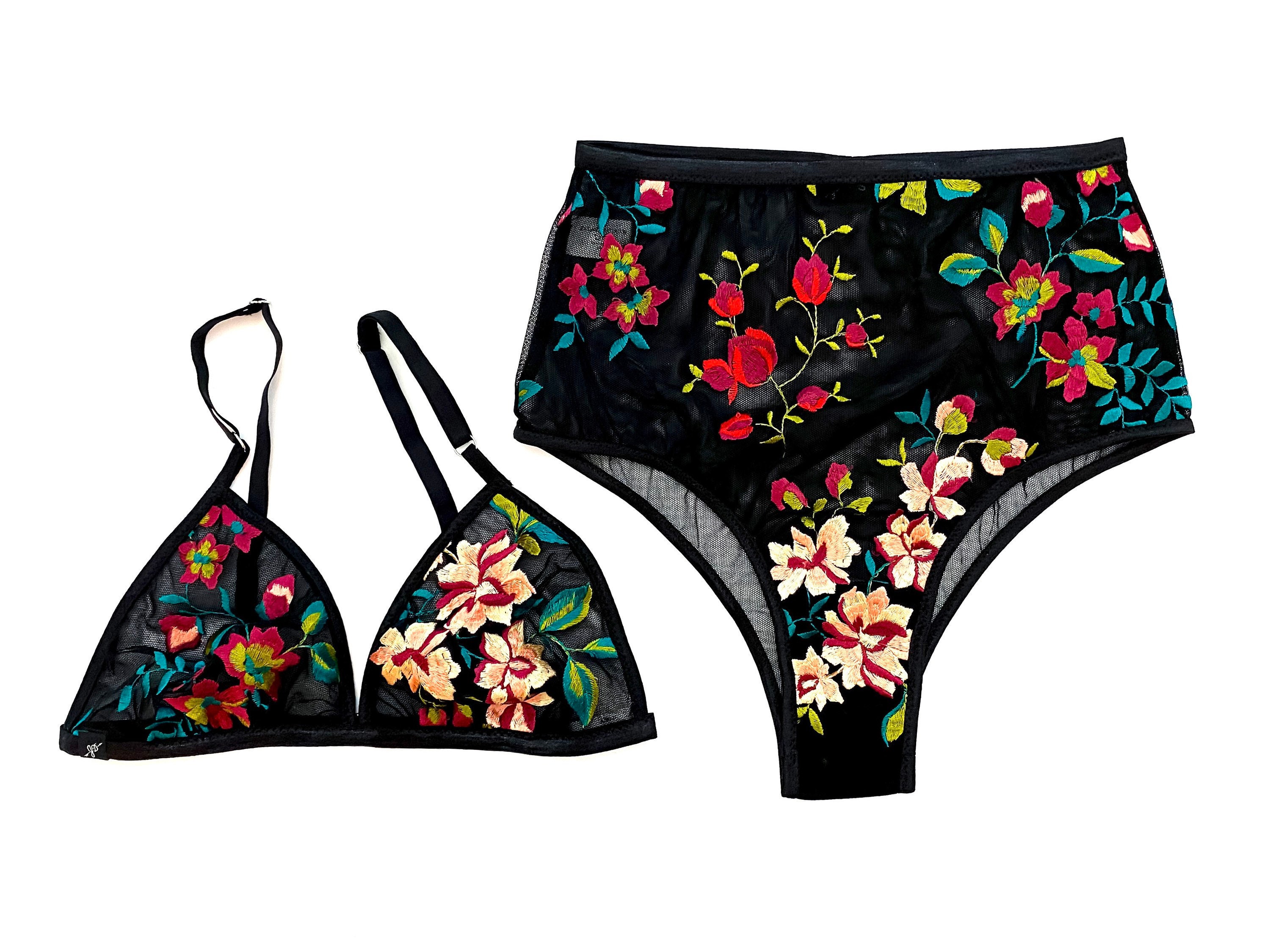 EMBROIDERED BRA AND PANTY SET in Floral Paradise