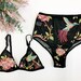 Embroidered floral lingerie set, boudoir lingerie, black bralette, high waist panties,embroidery, brazilian panty, bridal lingerie 