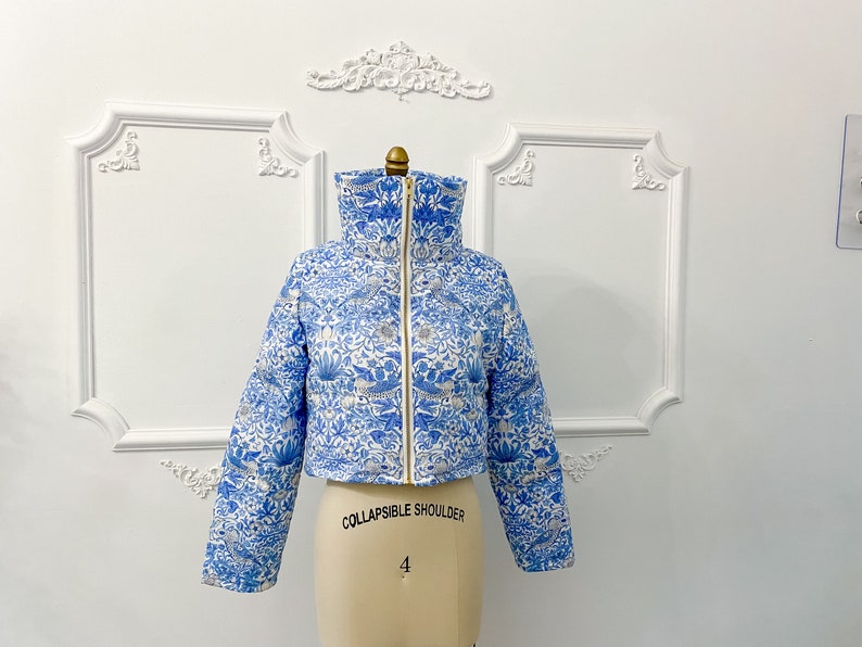 Floral puffer jacket, cropped funnel neck puffer spring jacket image 2