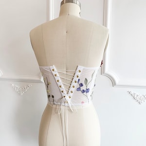 Embroidered floral corset top, wedding corset, floral wedding dress, flower corset, sheer corset zdjęcie 7