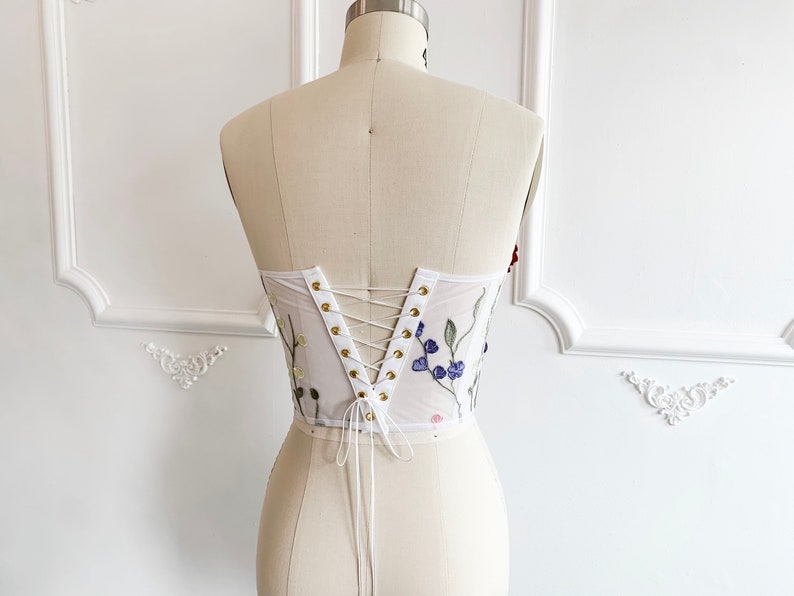 Embroidered floral corset top, wedding corset, floral wedding dress, flower corset, sheer corset image 7