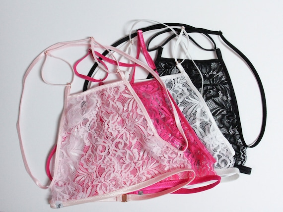 Hot Pink High Neck Bralette, Halter Bralette, Lace Bralette