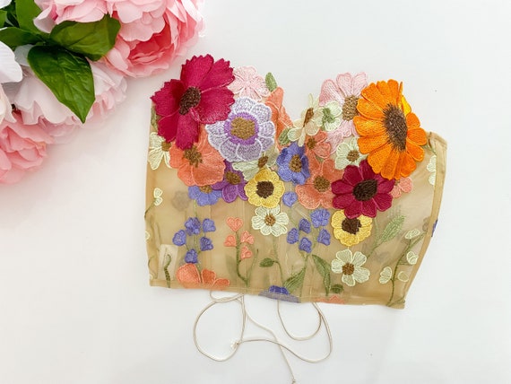 トップス Flower Pattern Motif Bustier Amazon.com: Women's 3D Floral Rhinestone Crop Top Spaghetti