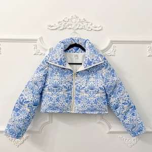 Floral puffer jacket, cropped funnel neck puffer spring jacket image 6