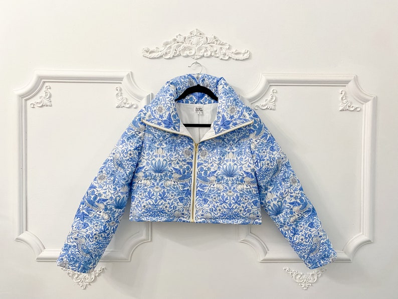 Floral puffer jacket, cropped funnel neck puffer spring jacket image 6