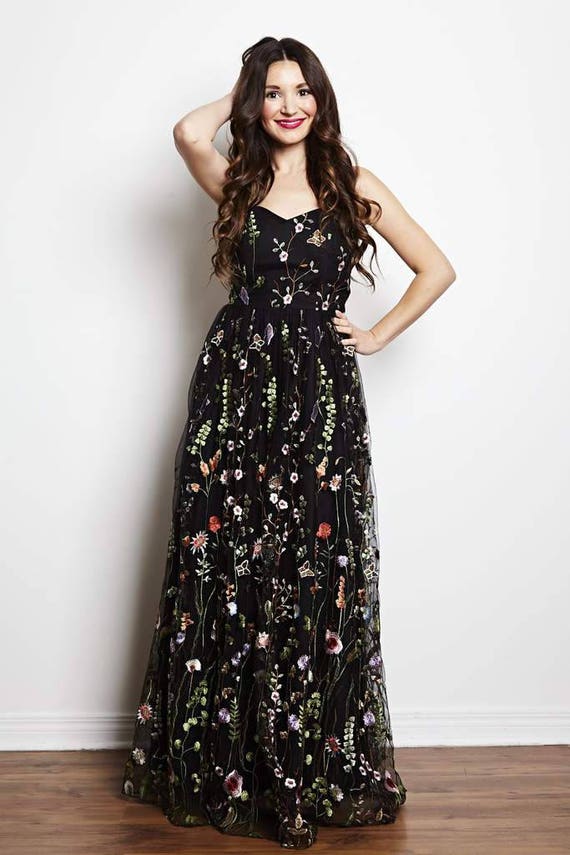 Colorful Flowers Black Maxi Dress Colorful Flowers Black Maxi Dress