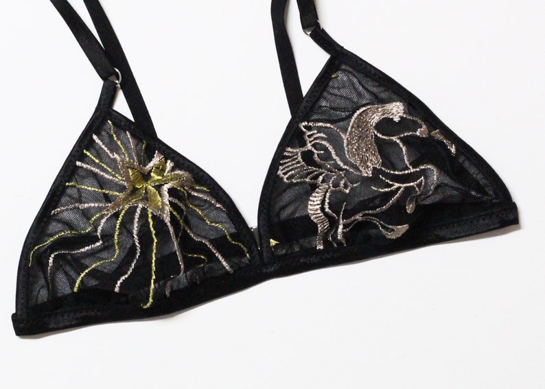 Black embroidered lingerie set, brazilian panty, celestial bralette, boudoir lingerie set image 3