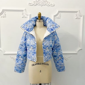 Floral puffer jacket, cropped funnel neck puffer spring jacket image 3