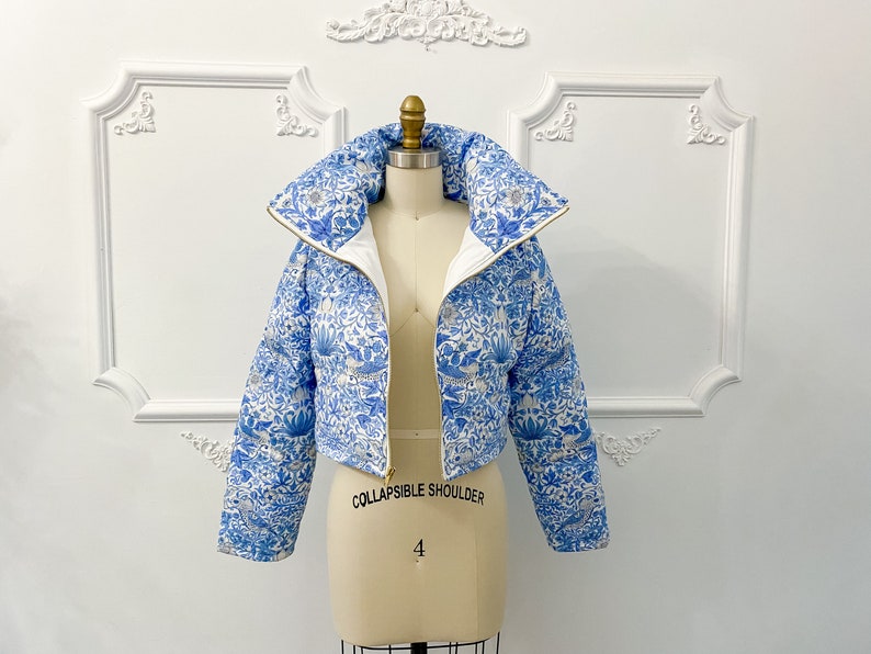 Floral puffer jacket, cropped funnel neck puffer spring jacket image 3