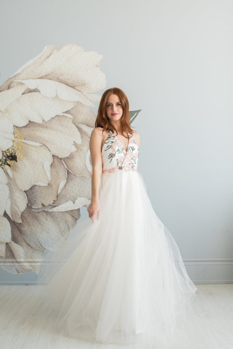 Embroidered Floral Wedding Dress Blush Wedding Dress Prom Etsy