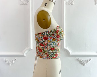 Corset Top, Floral Print Balconette Corset With Underwired Corset Top, Floral Print Balconette Corset With Underwired