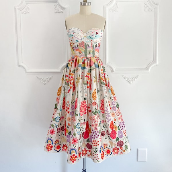 Embroidered Floral Corset Wedding Dress: Tea Length Satin Gown