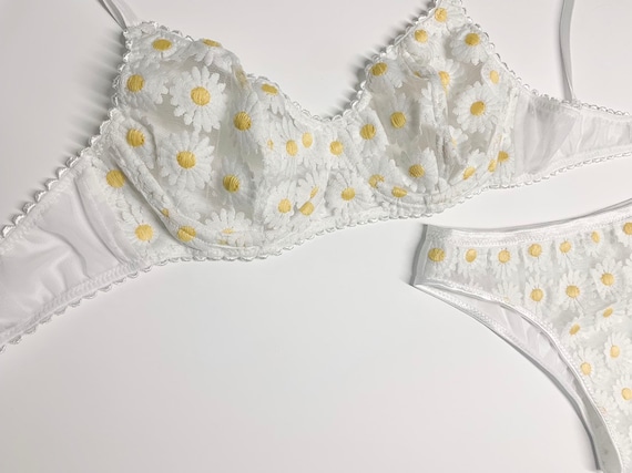 Daisy Floral Embroidered Bra, Boudoir Lingerie, Underwired Bra