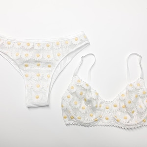 Daisy floral embroidered bra, boudoir lingerie, underwired bra, floral lingerie