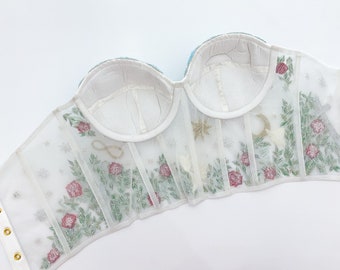 Embroidered Tarot Corset Top: Beaded Floral Sheer Bridal Bustier