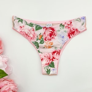 Silky floral panties, lingerie, high cut panties, valentines gift, boudoir lingerie, satin panties