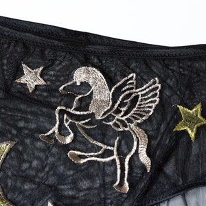 Black embroidered lingerie set, brazilian panty, celestial bralette, boudoir lingerie set image 6
