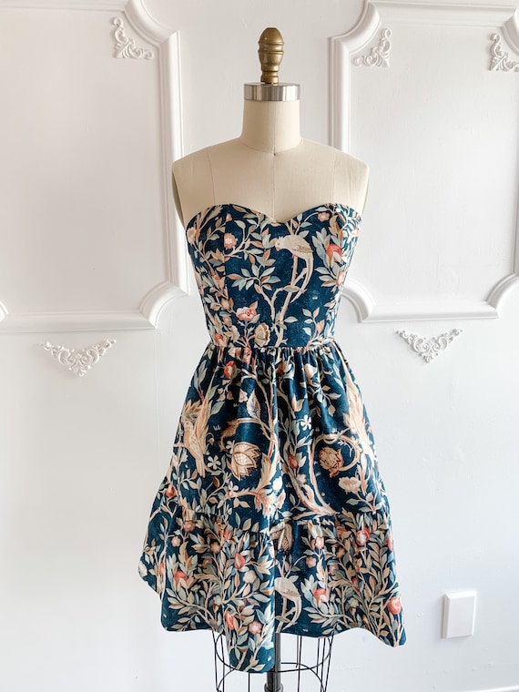 Vintage Print Cotton Mini Dress With 