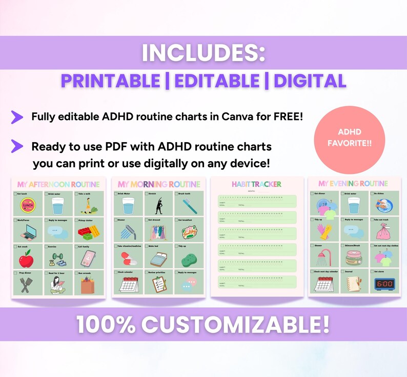 ADHD Neurodivergent Daily Visual Schedule, Editable Routine Cards ...
