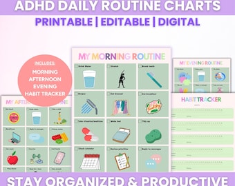 ADHD Neurodivergent Daily Visual Schedule, Editable Routine Cards, Family Routine Cards, Routine Chart for Adults, Habit Tracker for Family